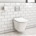 Wall Hung Rimless Toilet with Seat Frame and Chrome Flush Plate – Boston