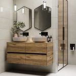 1200mm Wood Effect Wall Hung Double Countertop Vanity Unit with Basin – Roxbi