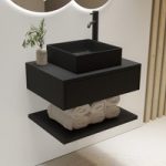 600mm Black Wall Hung Countertop Vanity Unit with Black Square Basin and Shelves – Lugo