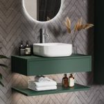 800mm Green Wall Hung Countertop Vanity Unit with Square Basin and Shelves – Lugo