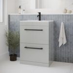 600mm Grey Freestanding Drawer Vanity Unit with Basin and Black Handle – Ashford