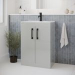 600 mm Grey Freestanding Vanity Unit with Basin and Black Handle – Ashford