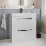 800mm White Freestanding Vanity Unit with Basin and Black Handles – Ashford