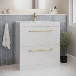 800mm White Freestanding Vanity Unit with Basin and Brass Handles – Ashford