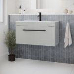 800mm Grey Wall Hung Vanity Unit with Basin and Black Handles – Ashford