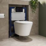 Wall Hung Toilet with Soft Close Seat Black Glass Sensor Pneumatic Flush Plate 820mm Frame & Cistern – Newport