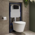 Wall Hung Toilet with Close Seat Matt Black Pneumatic Flush Plate 1170mm Frame & Cistern – Newport