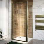 Brushed Brass 6mm Glass Rectangular Bifold Shower Enclosure 900x800mm – Carina