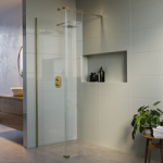 1200mm Brushed Brass Shower Screen for Wetroom & Walk In Shower with 300mm Hinged Flipper Panel – Corvus