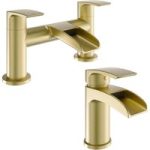 Brushed Brass Waterfall Basin Mixer Tap & Bath Filler Tap Pack – Elina