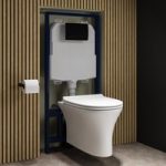 Indiana Wall Hung Toilet 1160mm Pneumatic Frame & Cistern & Black Flush Plate