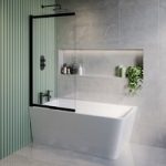 Freestanding Single Ended Left Hand Corner Shower Bath with Black Sliding Bath Screen 1500 x 740mm – Kona