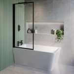 Freestanding Single Ended Left Hand Corner Shower Bath with Black Bath Screen 1500 x 740mm – Kona