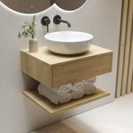 600mm Wood Effect Wall Hung Countertop Vanity Unit with Round Basin and Shelf – Lugo