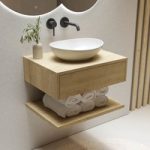 600mm Wood Effect Wall Hung Countertop Vanity Unit with Oval Basin and Shelf – Lugo