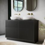 1250mm Black Wooden Freestanding Countertop Double Vanity Unit with Round Basin – Matira