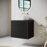 650mm Black Wooden Fluted Wall Hung Countertop Vanity Unit with Square Basin – Matira