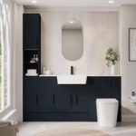 1800mm Blue Toilet and Sink Unit with Storage Units & Black Fittings – Ontario