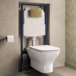 Palma Wall Hung Toilet 1160mm Mechanical WC Frame & Cistern & Brushed Brass Mechanical Flush Plate