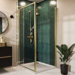 Brushed Brass 8mm Glass Rectangular Hinged Shower Enclosure 1000x800mm – Pavo