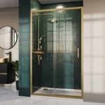 1400mm Brushed Brass Sliding Shower Door 8mm Glass – Pavo