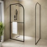 1400x800mm Black Curved Glass Wet Room Shower Screen Enclosure with Towel Rail- Raya