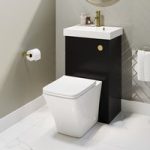 500mm Black Cloakroom Toilet and Sink Unit with Square Toilet and Brushed Brass Fittings  – Valetta