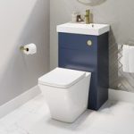 500mm Blue Cloakroom Toilet and Sink Unit with Square Toilet and Brushed Brass Fittings – Valetta