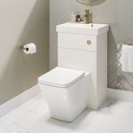 500mm White Cloakroom Toilet and Sink Unit with Square Toilet and Brushed Brass Fittings – Valetta