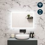 Rectangular Heated Bathroom Mirror with Lights Shaver Socket & Bluetooth Speaker 700 x 500mm – Divine