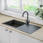 Single Bowl Inset Black Granite Composite Kitchen Sink with Reversible Drainer – Enza Madison