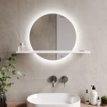 Round Backlit Heated Bathroom Mirror with Lights & White Shelf 500mm – Ersa