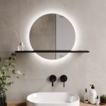 Round Backlit Heated Bathroom Mirror with Lights & Black Shelf 500mm – Ersa