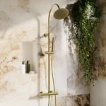 Brushed Brass Round Gooseneck Thermostatic Bar Shower Set with Hand Shower & Slide Rail Kit – Grace