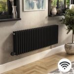 Midnight Black Electric Horizontal Column Radiator 1.2kW with Wi-Fi Thermostat – H400xW1190mm – IPX4 Bathroom Safe