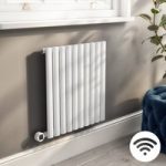 White Electric Horizontal Designer Radiator 0.6kW with Wifi Thermostat – H600xW590mm – IPX4 Bathroom Safe