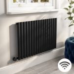 Midnight Black Electric Horizontal Designer Radiator 1.2kW with Wi-Fi Thermostat – H600xW1003mm – IPX4 Bathroom Safe