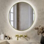 Round Brass Backlit Heated Bathroom Mirror with Lights 600mm  Orion