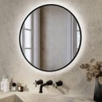 Round Black Backlit Heated Bathroom Mirror with Lights 600mm  Orion