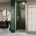 800mm Brushed Brass Hinged Shower Door 8mm Glass – Pavo