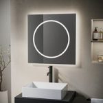 Square Backlit Heated Bathroom Mirror with Lights 600mm – Saturn