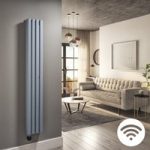 Light Grey Electric Vertical Designer Radiator 1.2kW with Wifi Thermostat – Double Panel H1600xW236mm – IPX4 Bathroom Safe