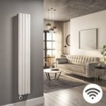 White Electric Vertical Designer Radiator 1.2kW with Wifi Thermostat – Double Panel H1600xW236mm – IPX4 Bathroom Safe