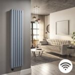 Light Grey Electric Vertical Designer Radiator 1.2kW with Wifi Thermostat – Double Panel H1600xW354mm – IPX4 Bathroom Safe