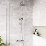 Chrome Round Thermostatic Bar Mixer Shower Set with Slide Rail Kit & Hand Shower – Vira