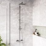 Chrome Square Thermostatic Bar Mixer Shower Set with Slide Rail Kit & Hand Shower – Vira