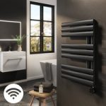 Midnight Black Electric Towel Radiator 0.6kW with Wi-Fi Thermostat – H650xW450mm – IPX4 Bathroom Safe